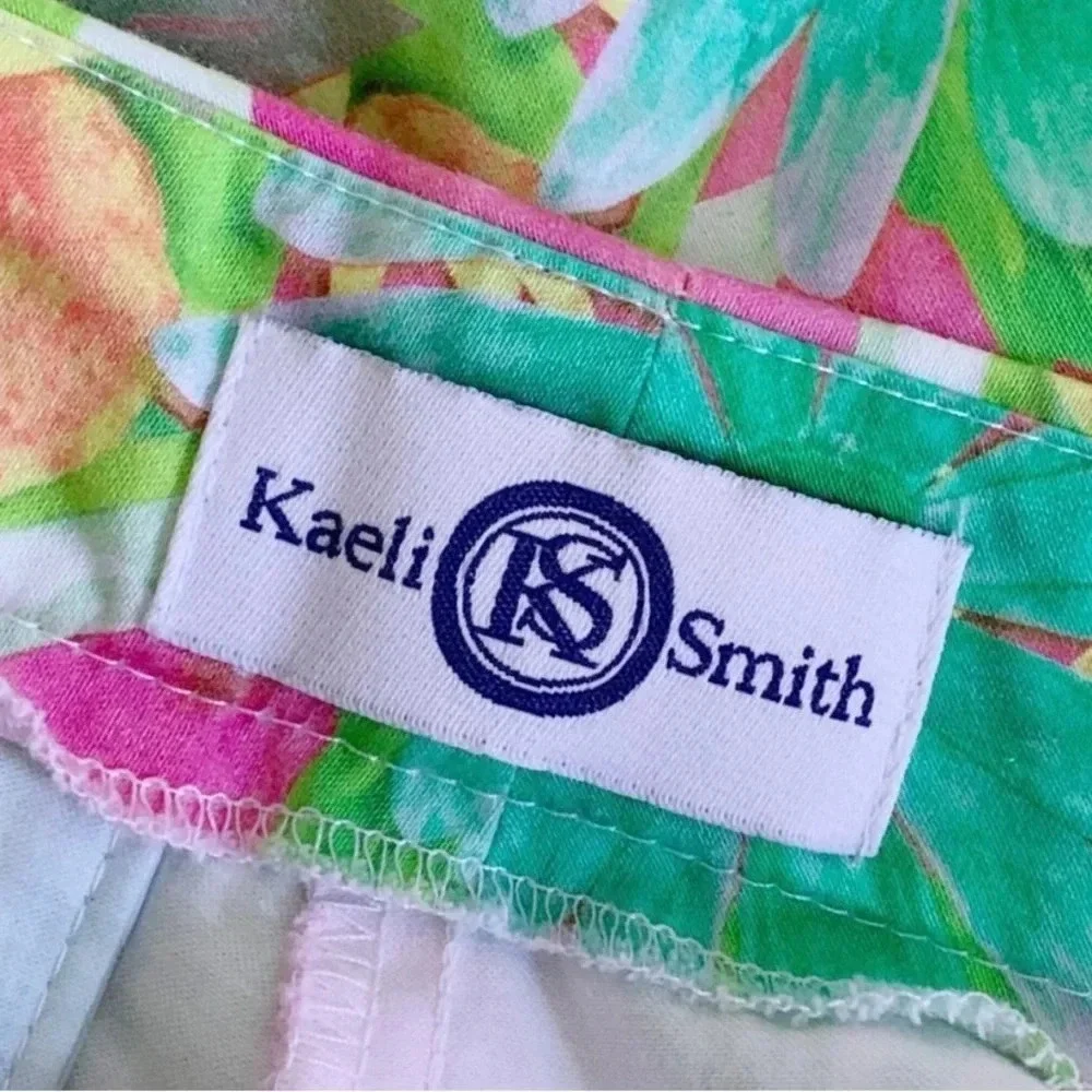 Kaeli Smith Tropical Colorful Floral Pink Green Printed Shorts Pockets Size 6
